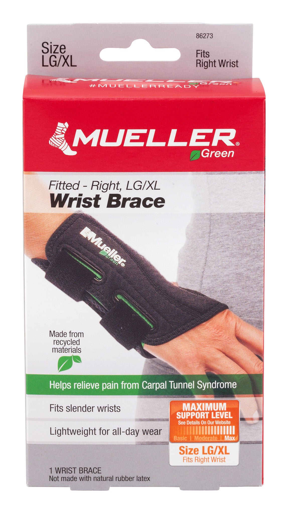 Mueller Sports Medicine WRIST BRACE, FITTED GREENLINE RT LG/XLG