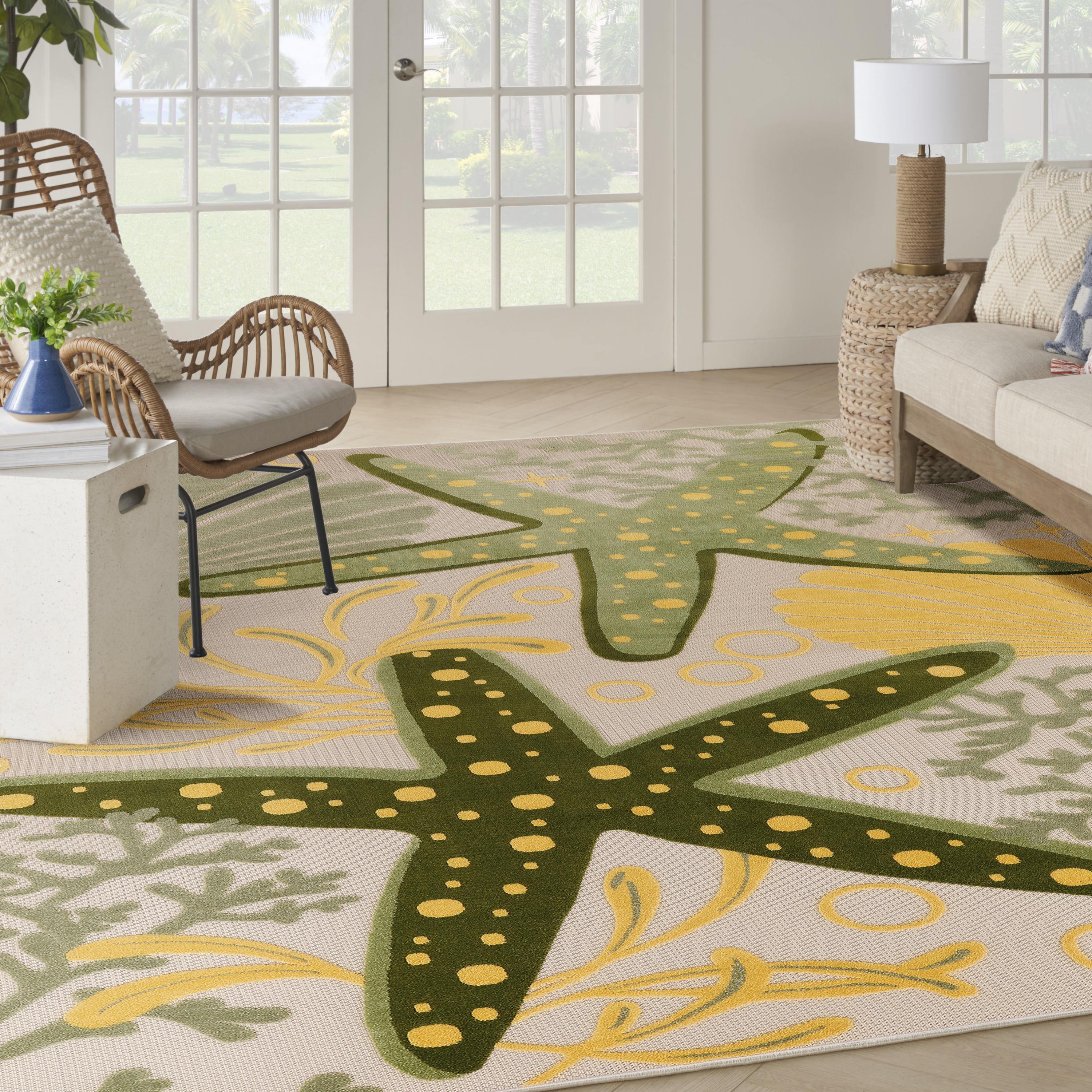 Nourison Aloha 10' x 14' Green Yellow Outdoor Rug
