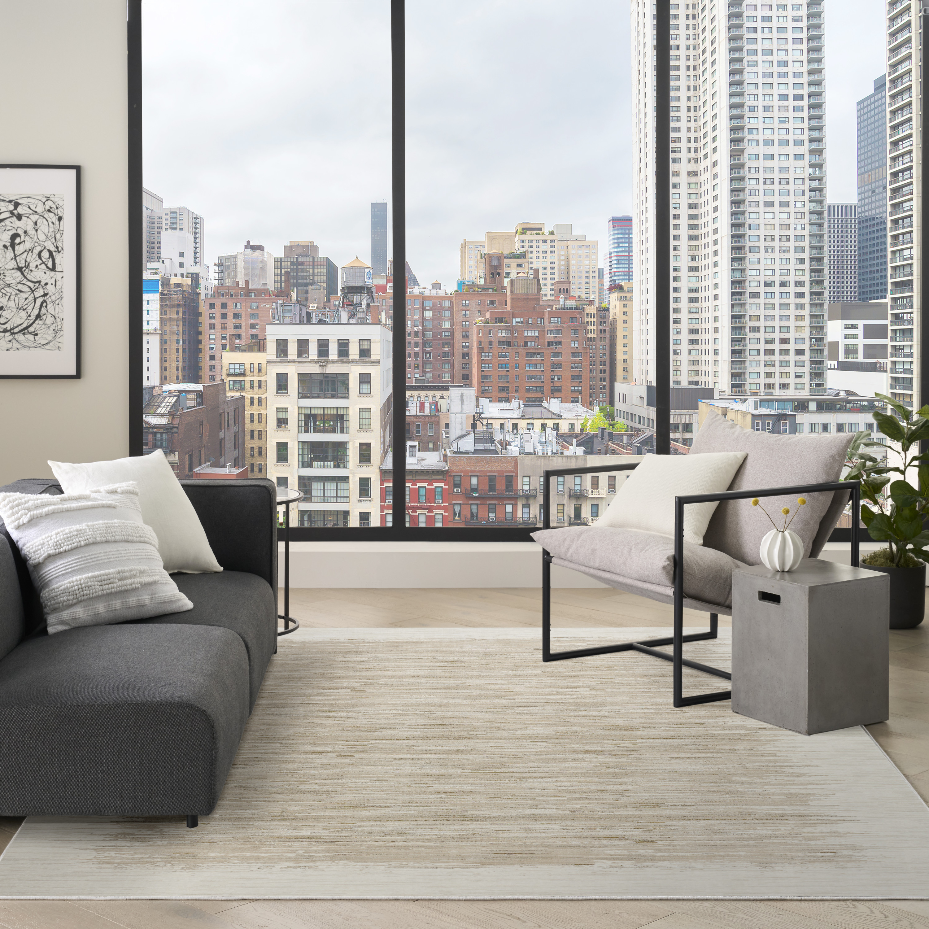 DKNY Grand Street 9' x 12' Ivory Taupe Modern Indoor Rug