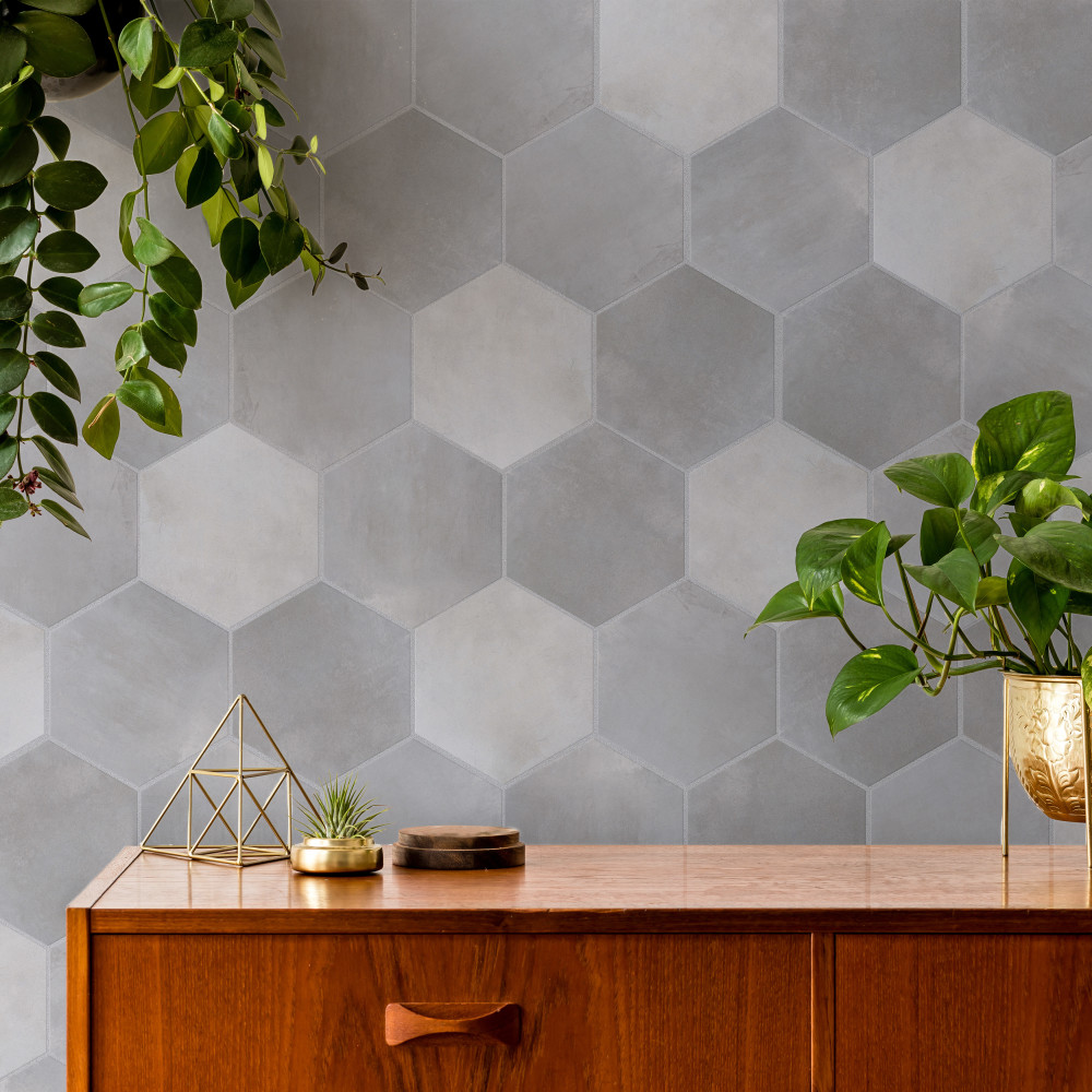 Industrial Hex Silver 8-1/2 in. x 9-7/8 in. Porcelain Floor and Wall Tile