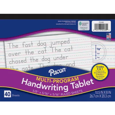 Pacon  Multi-Program Handwriting Tablet, D'Nealian Grade K / Zaner-Bloser Grade 1, 5/8 in x 5/16 in x 5/16 in ruled 10-1/2