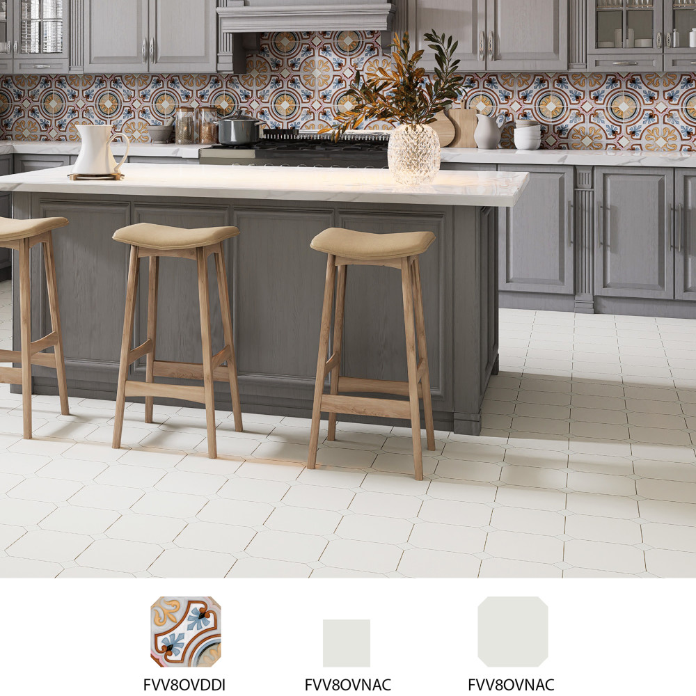 Vaudeville Octagon Deco Diglas with Taco Nacar 7-7/8 in. x 7-7/8 in. Porcelain Floor and Wall Tile