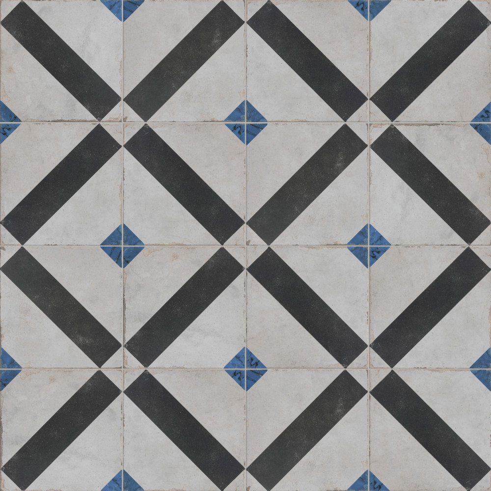 Renaissance Deco Indigo Frame 7.88x7.88 Square Porcelain Floor and Wall Digital Pattern