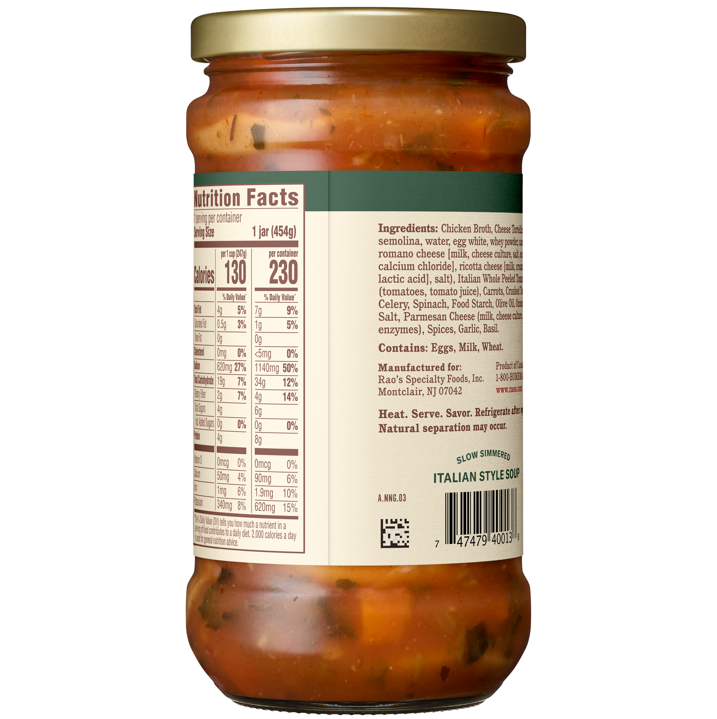 Tortellini & Vegetable Soup, 16 oz - Back Image
