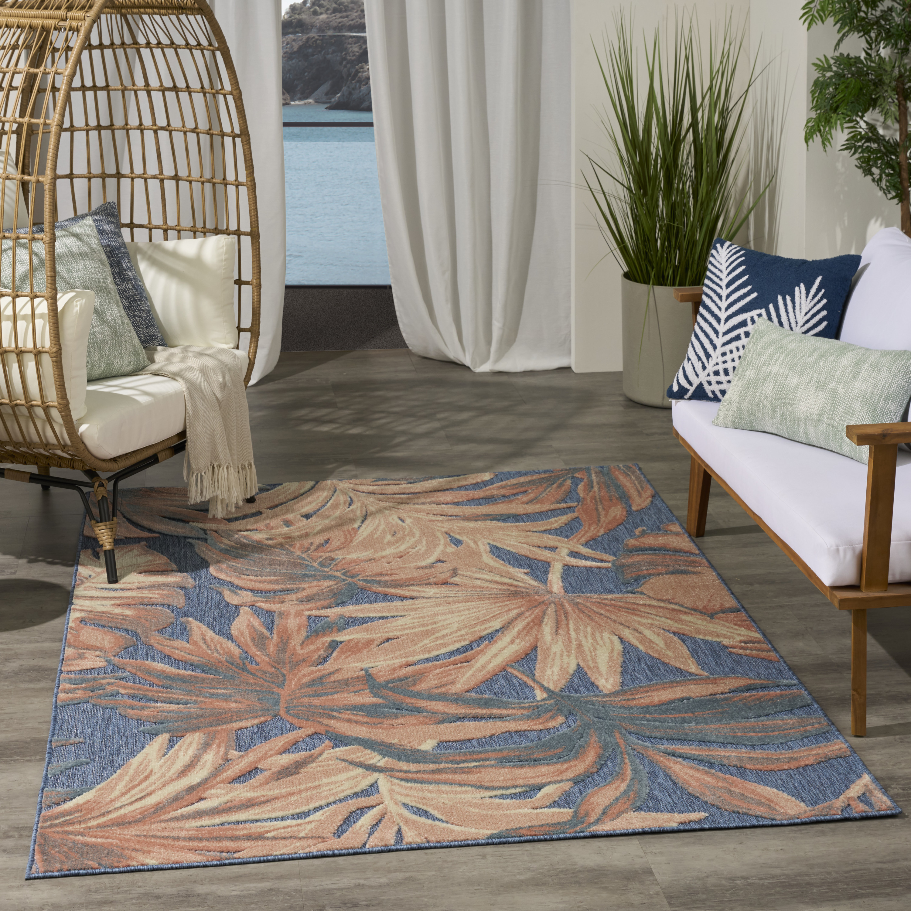 Nourison Aloha 5'3" x 7'5" Blue Rose Modern Rug