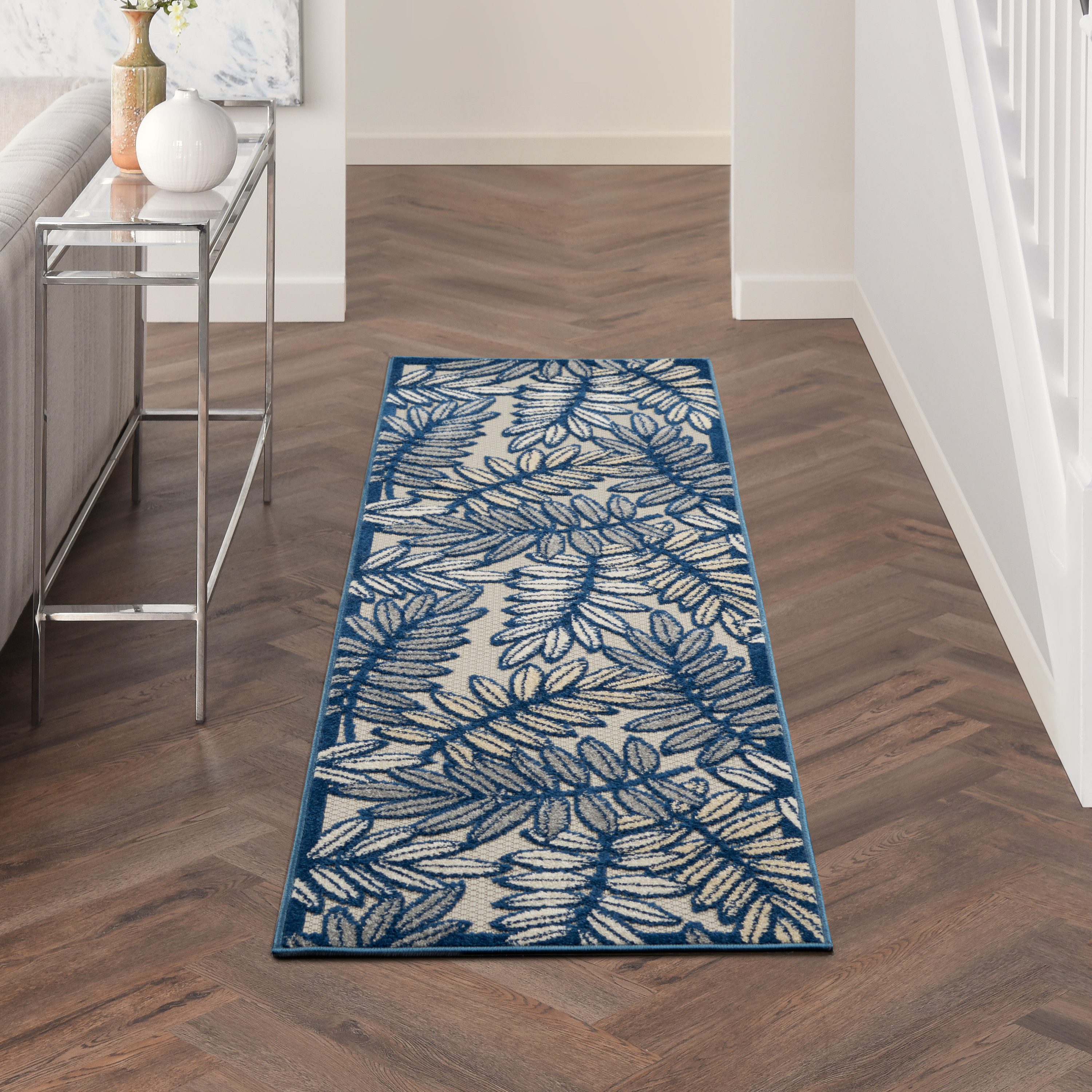 Nourison Aloha 2' x 6' Ivory Navy Tropical Rug