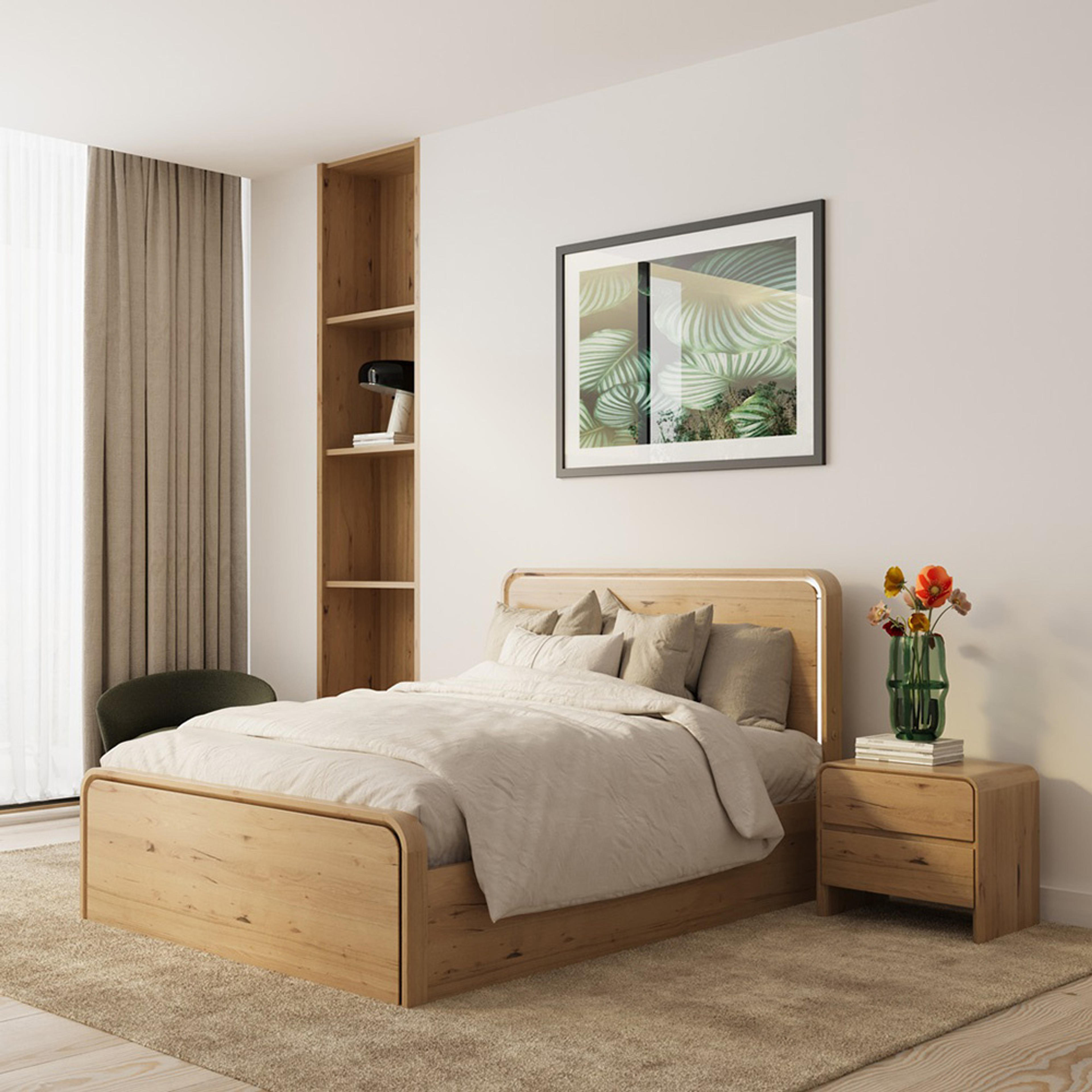 Lifestyle image of the  Lena Bed Frame, W/ Led Headboard & Gas Lift Base, Natural from Forty Winks
