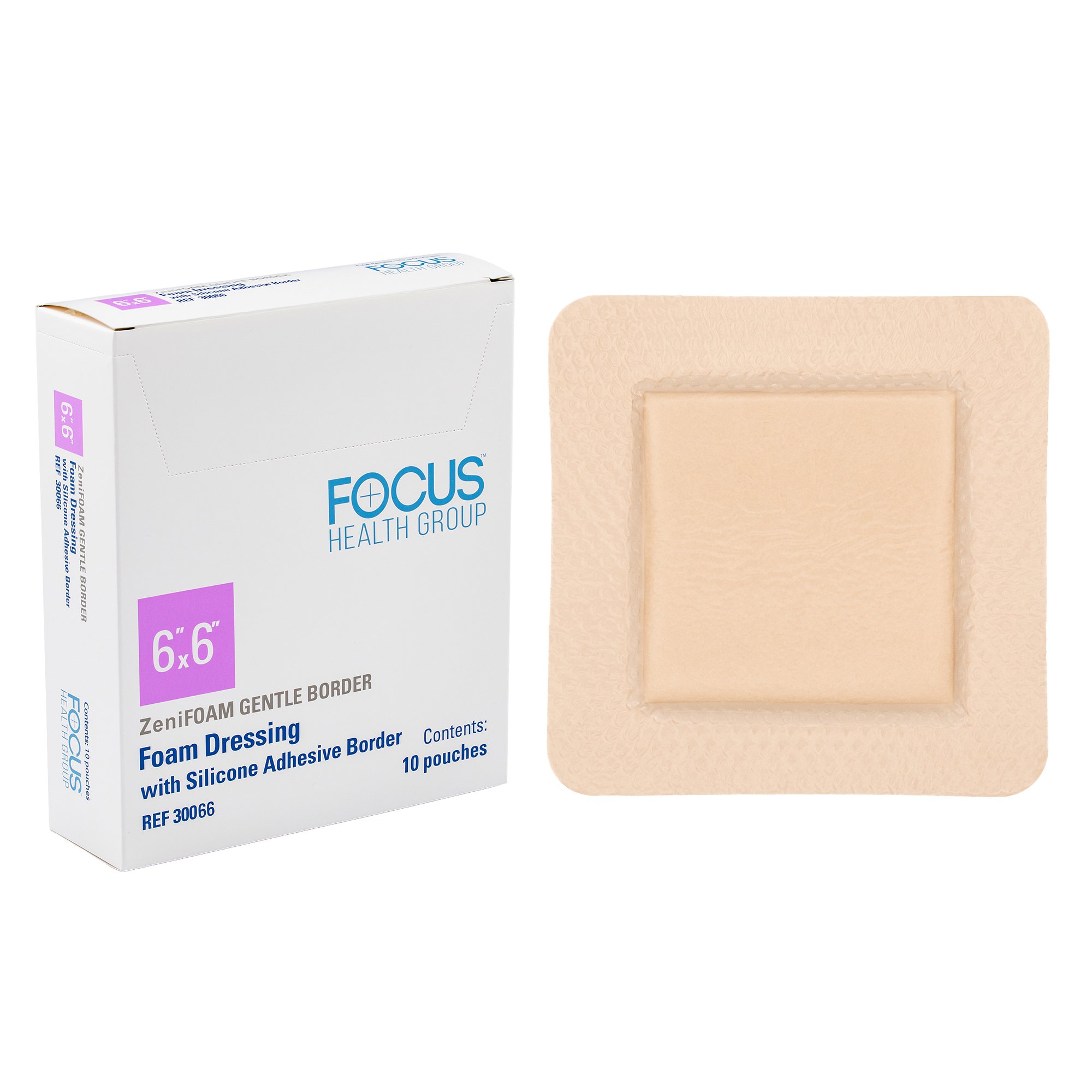 Focus Health Group DRESSING, GENTLE BORDER ZENIFOAM 6"X6" (10/BX)