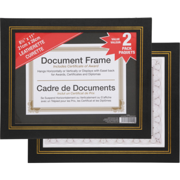 Document Frame, Black & Gold Leatherette, 8.5x11 in, Pack of 2