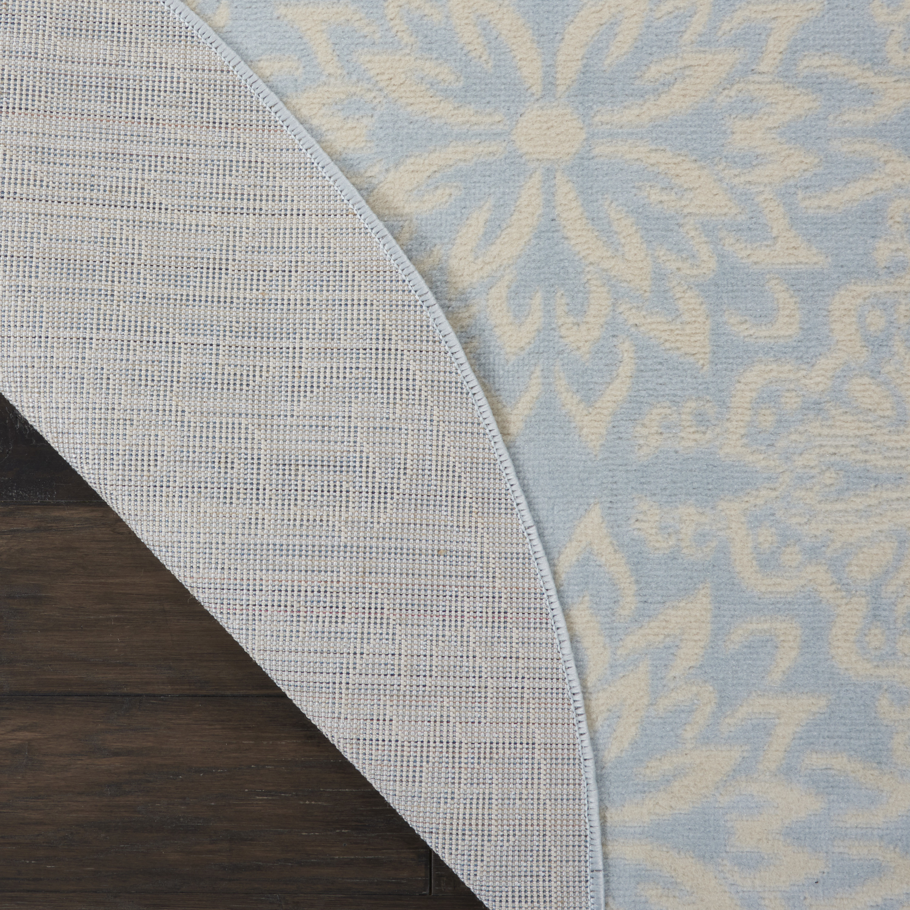 Nourison Jubilant 5'3" x Round Ivory Light Blue Farmhouse Indoor Rug