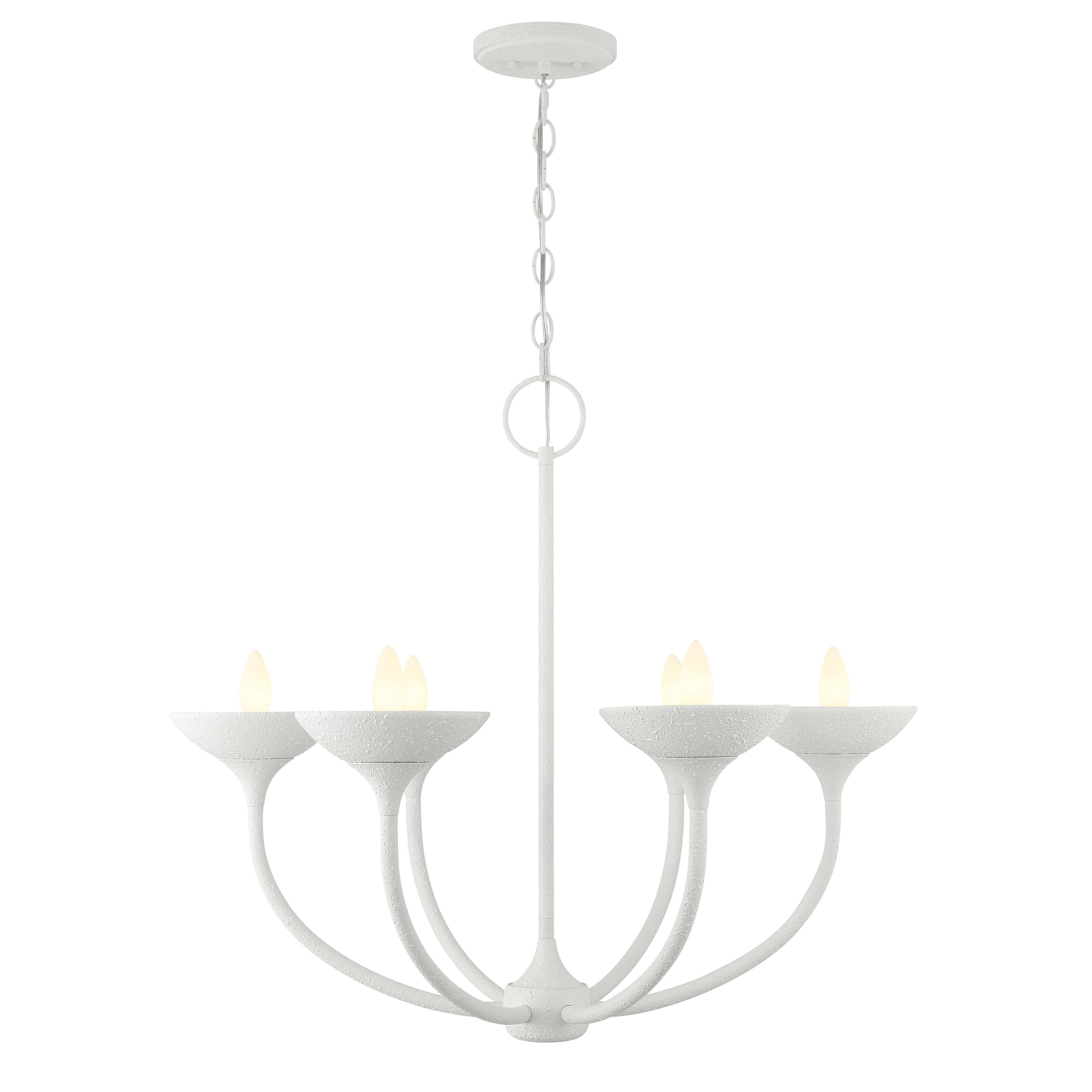 The Ryton 6-Light Chandelier brings contemporary sophistication with its plaster white finish and steel construction. Perfect for modern dining spaces, this medium-sized fixture offers dimmable lighting and clean aesthetic appeal. - alternate view