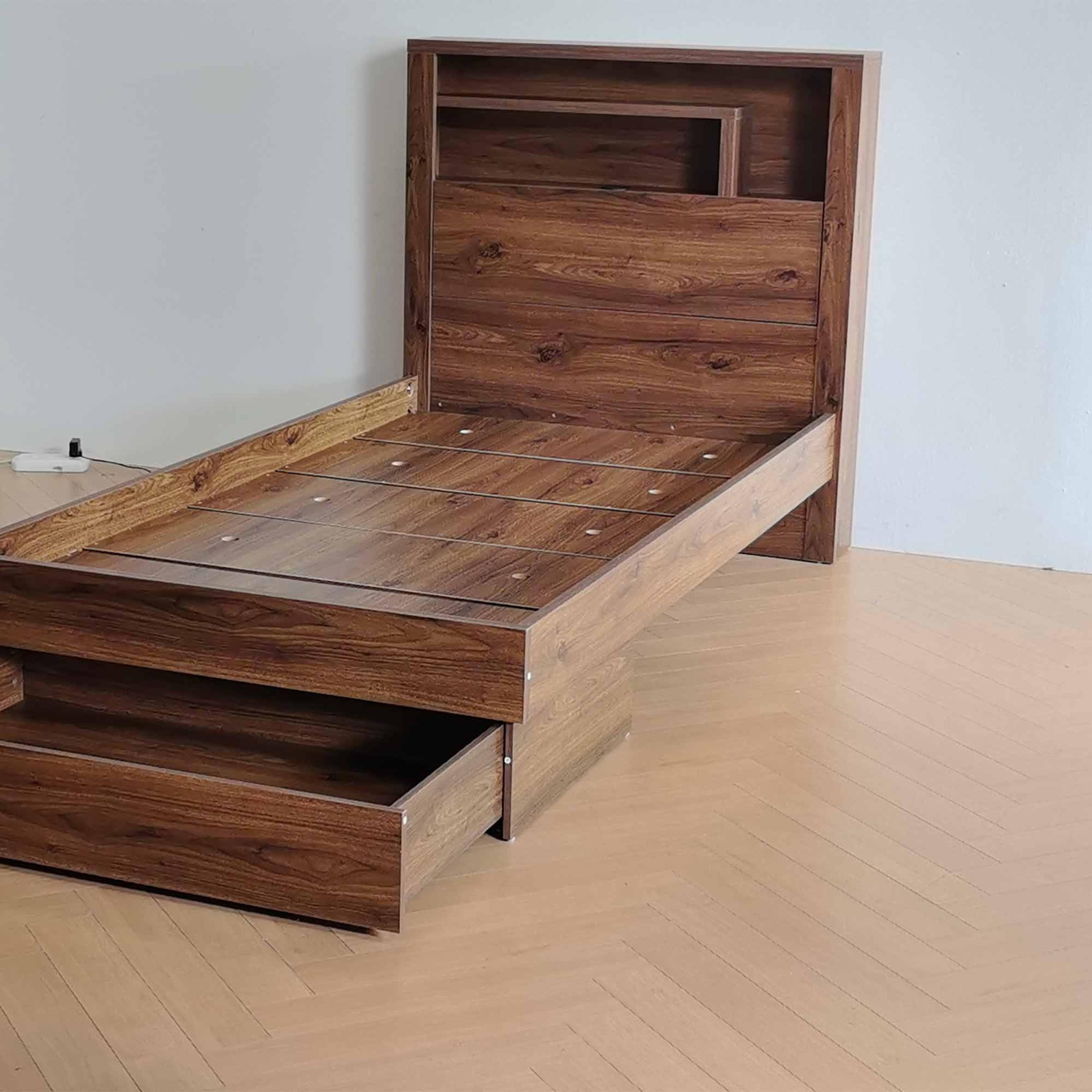 Lifestyle image of the  Bellevue Bed Frame, Drawer Base, Rustic Walnut from Forty Winks