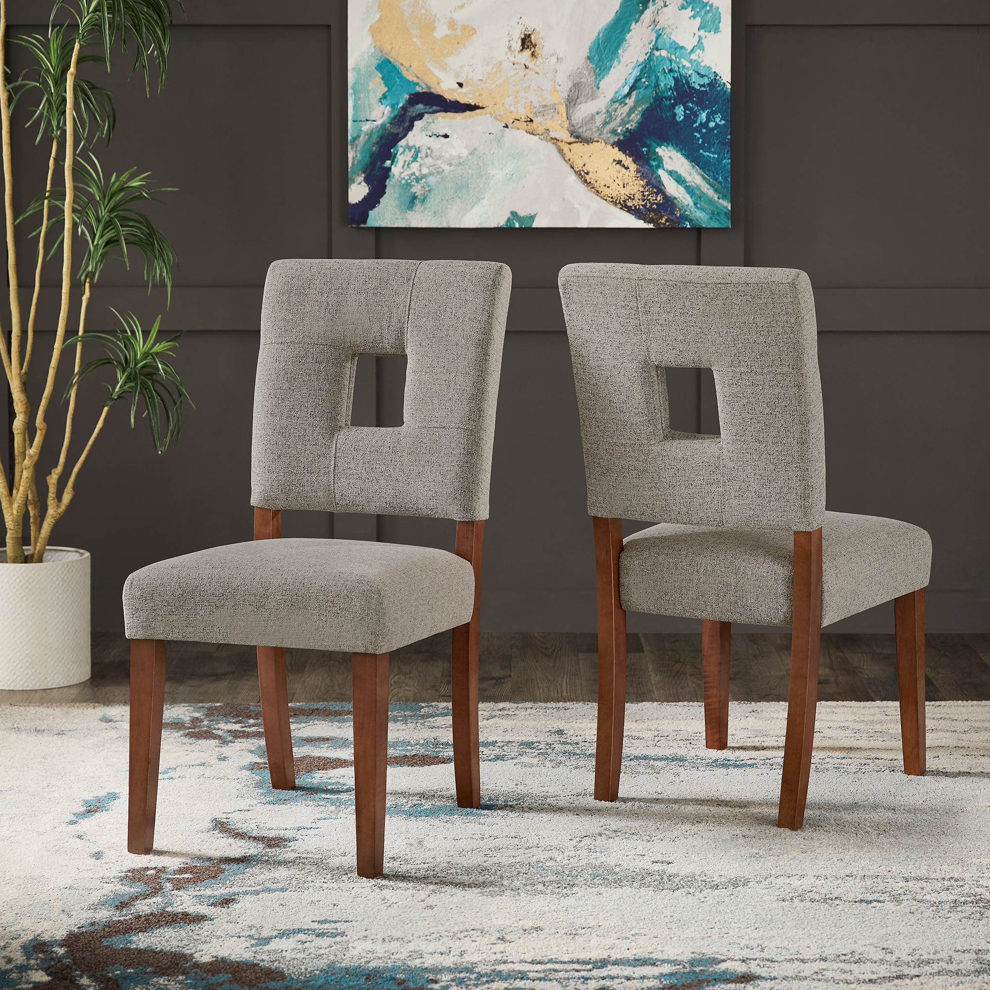 Upholstered Fabric Keyhole Dining Chairs (Set of 2)
