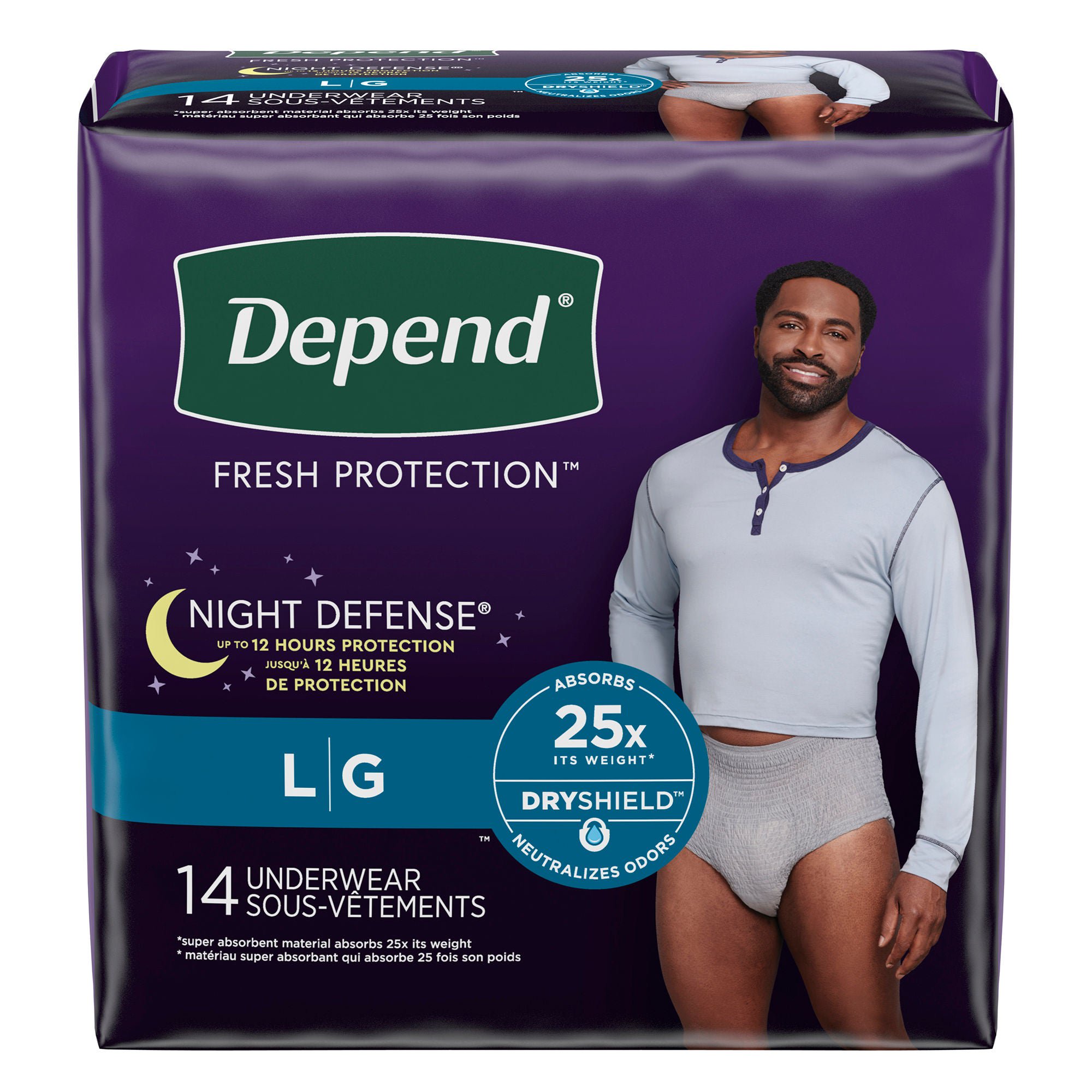 Depend® Night Defense® Absorbent Underwear for Men, Large