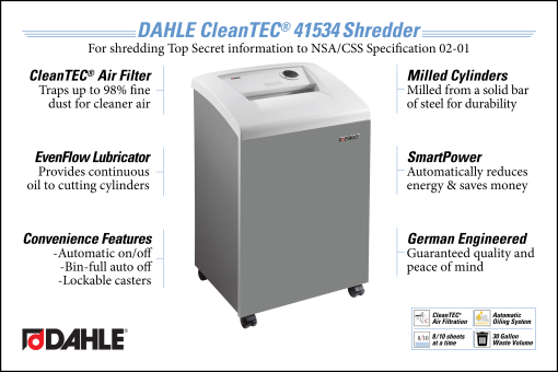 DAHLE CleanTEC® 41334 High Security Department Shredder InfoGraphic