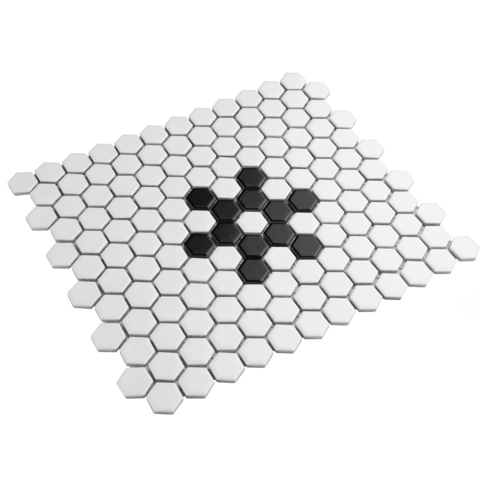 Metro 1″ Hex Matte White w/Snowflake 10-1/4 in. x 11-7/8 in. Porcelain Mosaic Tile