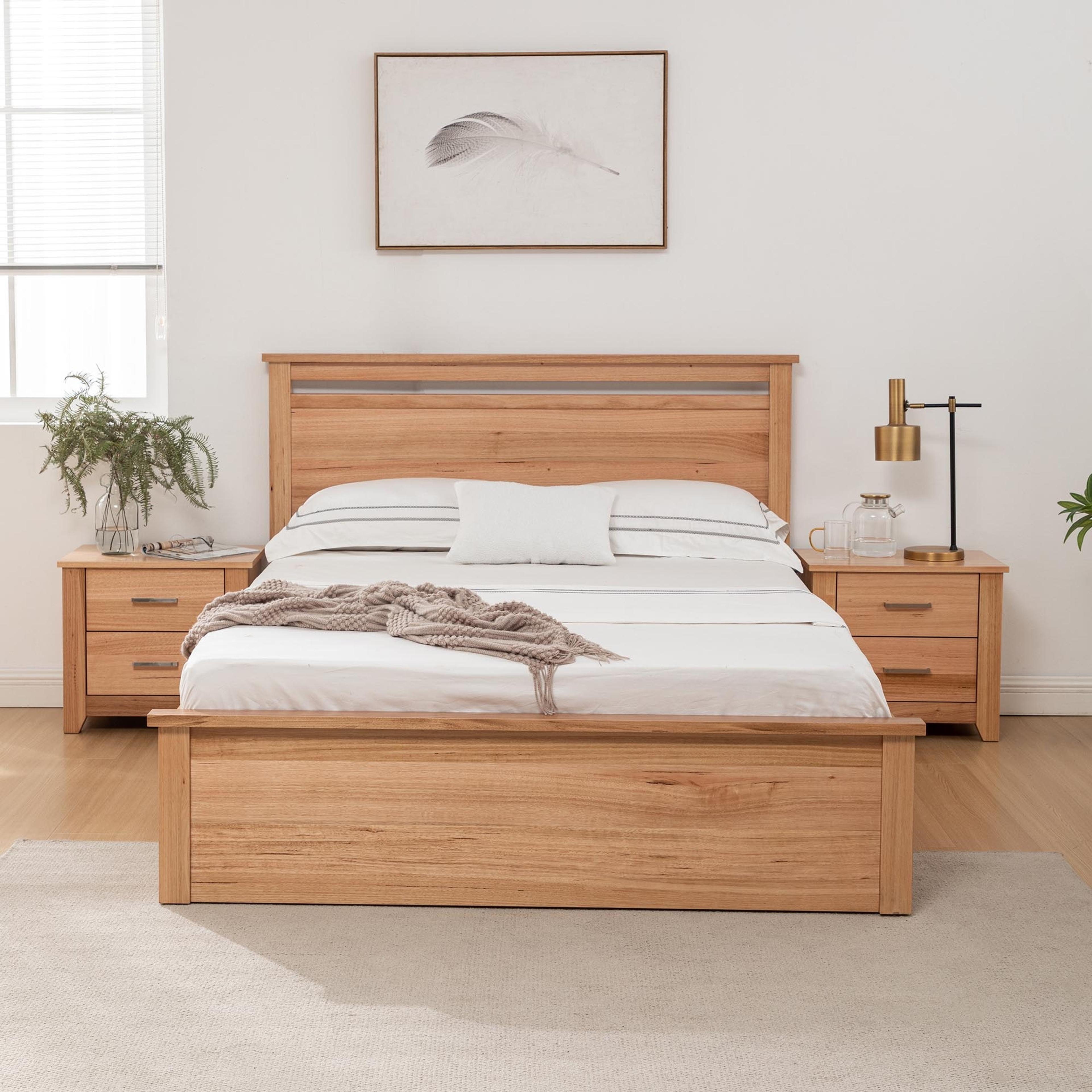 Lifestyle image of the  Portland Bed Frame, Gas Lift Base, Natural from Forty Winks