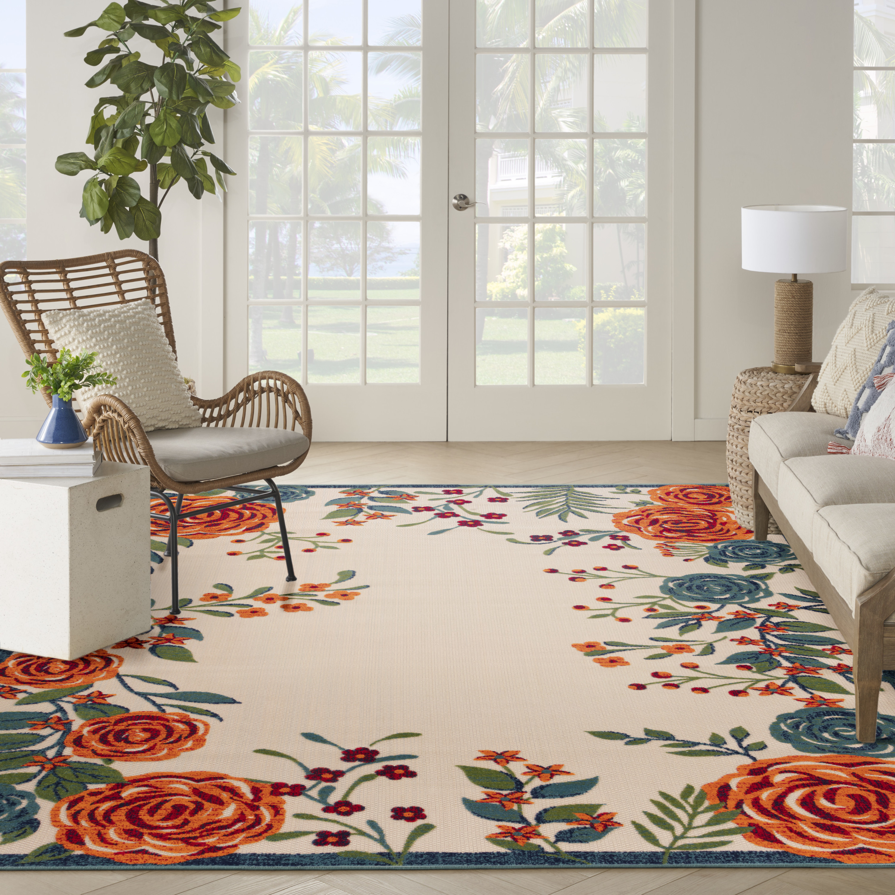 Nourison Aloha 7'10" x 10'6" Ivory Multicolor Outdoor Rug