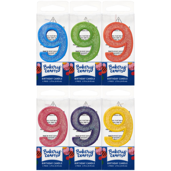 9 Mini Glitter Numeral Candles