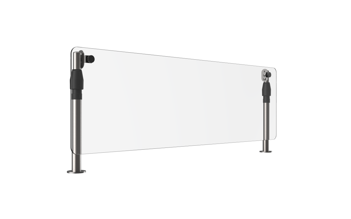 48-inch-wide adjustable breath guard with flat acrylic panel and mounting posts