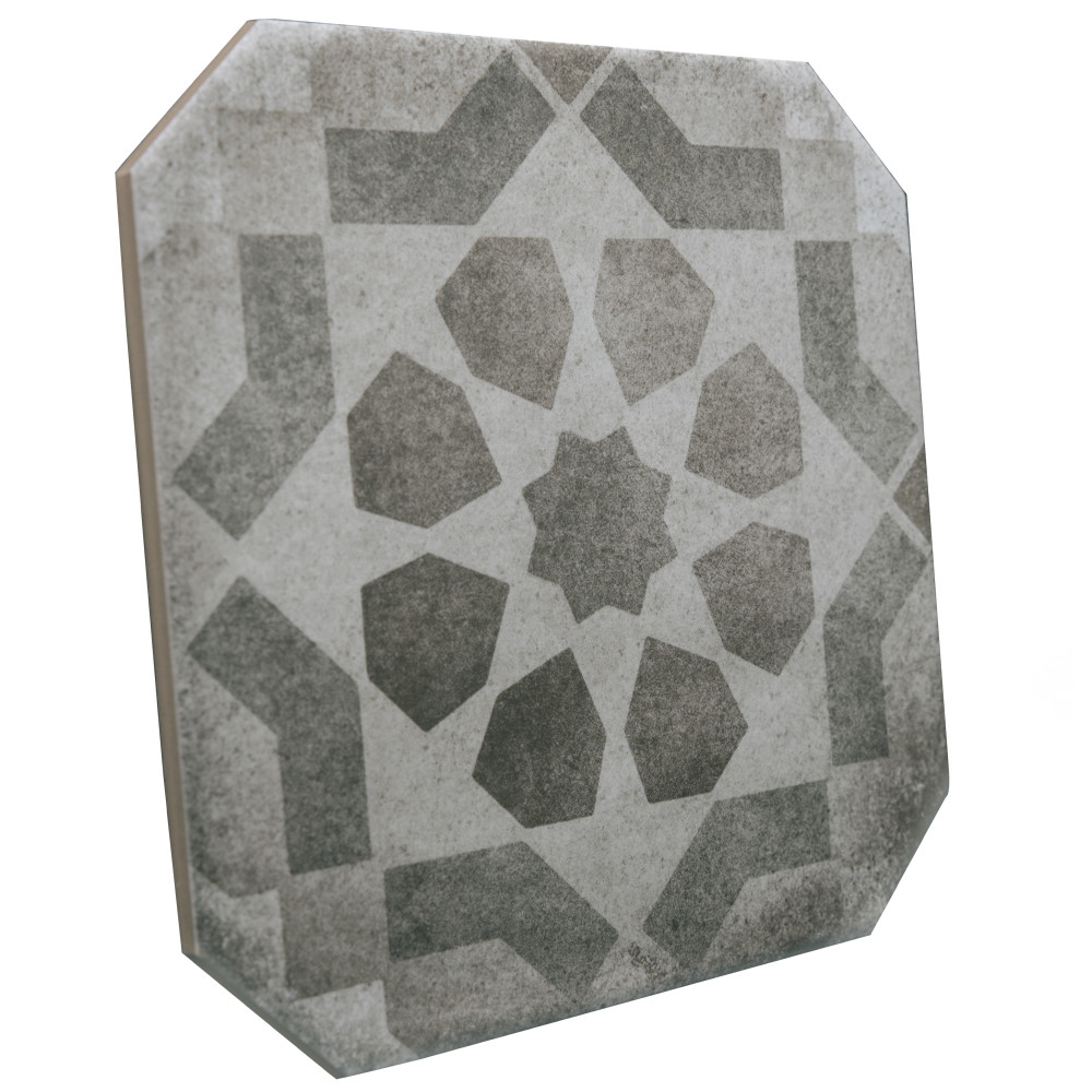 Laverton Octagon Deco Sombra with Taco Gris 7-7/8 in. x 7-7/8 in. Porcelain Floor and Wall Tile