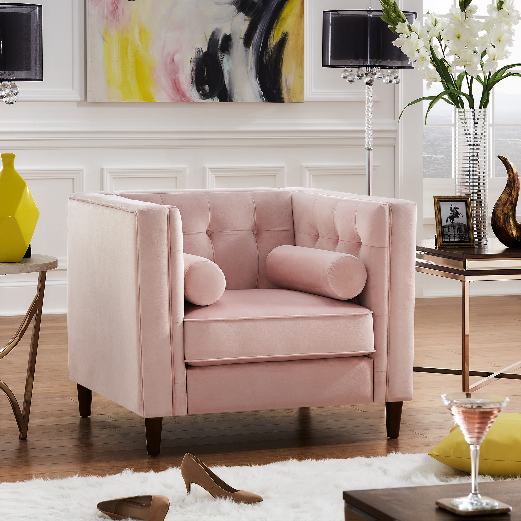 Pink Velvet Arm Chair