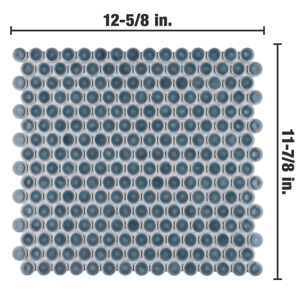 Hudson Penny Round Storm Grey 11-7/8 in. x 12-5/8 in. Porcelain Mosaic Tile