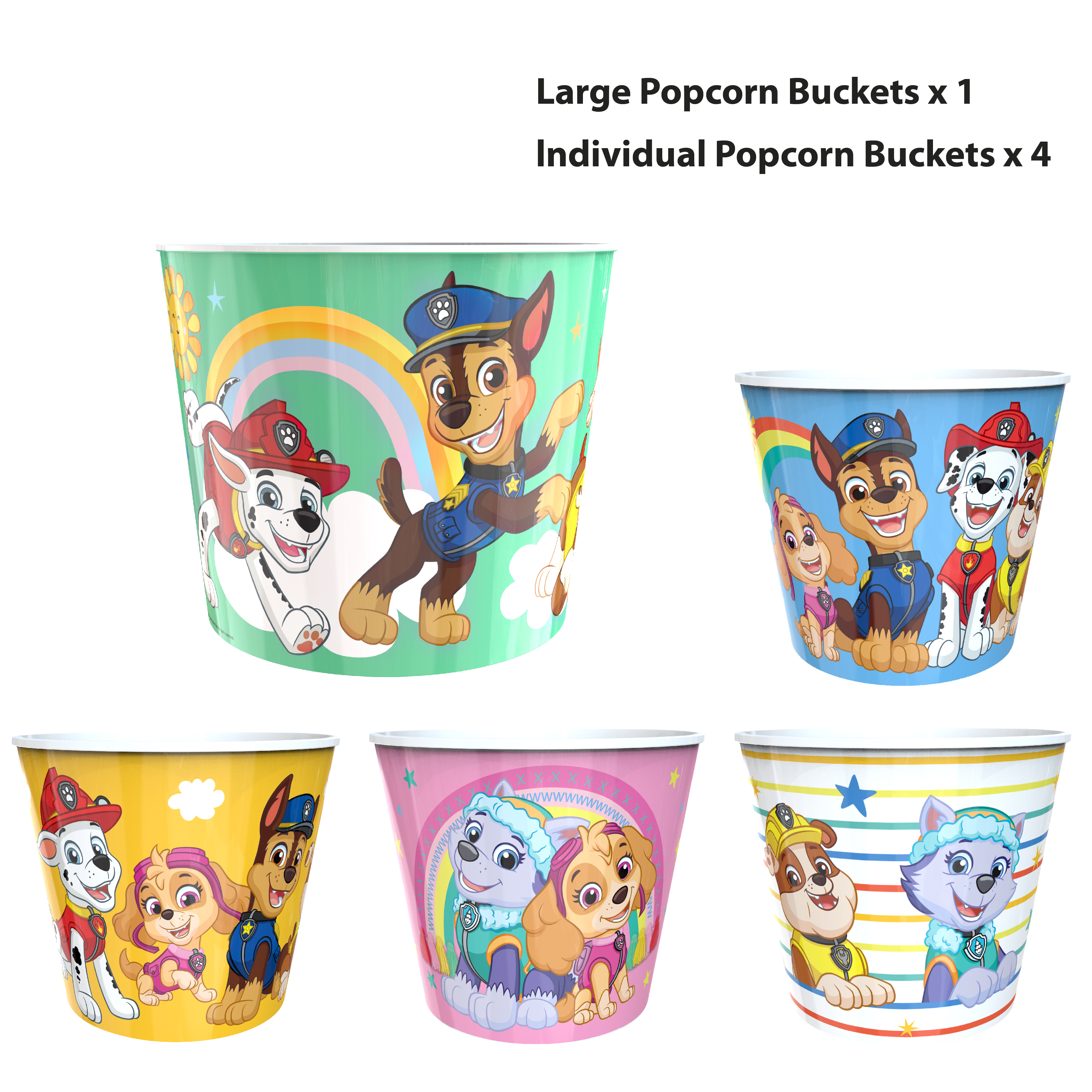 Paw Patrol Plastic Popcorn Container and Bowls, Chase, Marshall and Friends, 5-piece set slideshow image 9