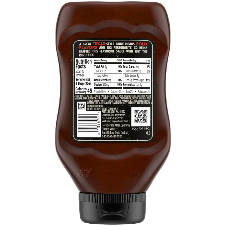  Heinz Texas Style Bold & Spicy BBQ Sauce, 19.5 oz Bottle 