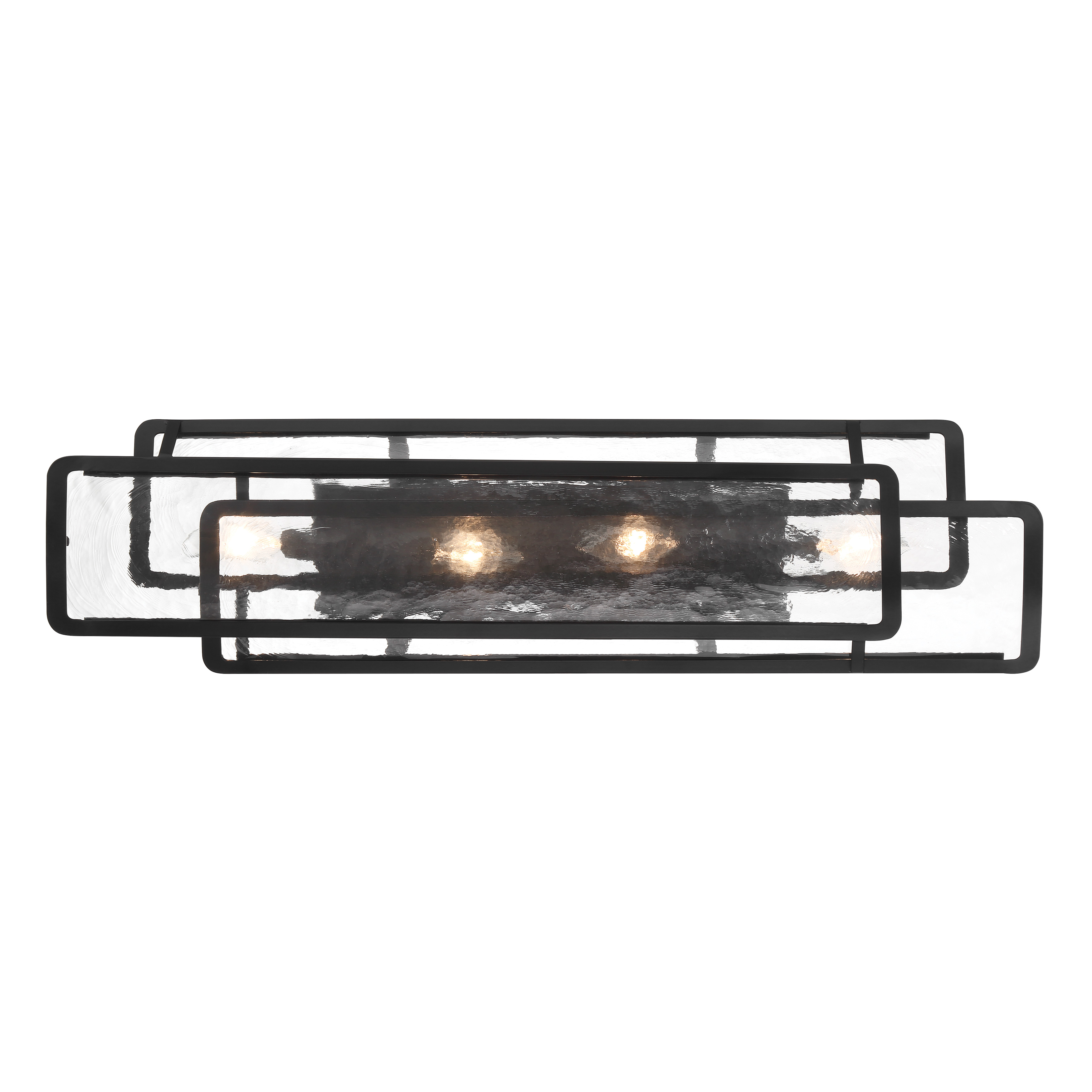 The Bella Collina vanity light combines industrial-inspired coal black steel with unique rock-pressed glass shades for a contemporary bathroom statement. At 30 inches wide, it's perfectly sized for medium vanities. - alternate view