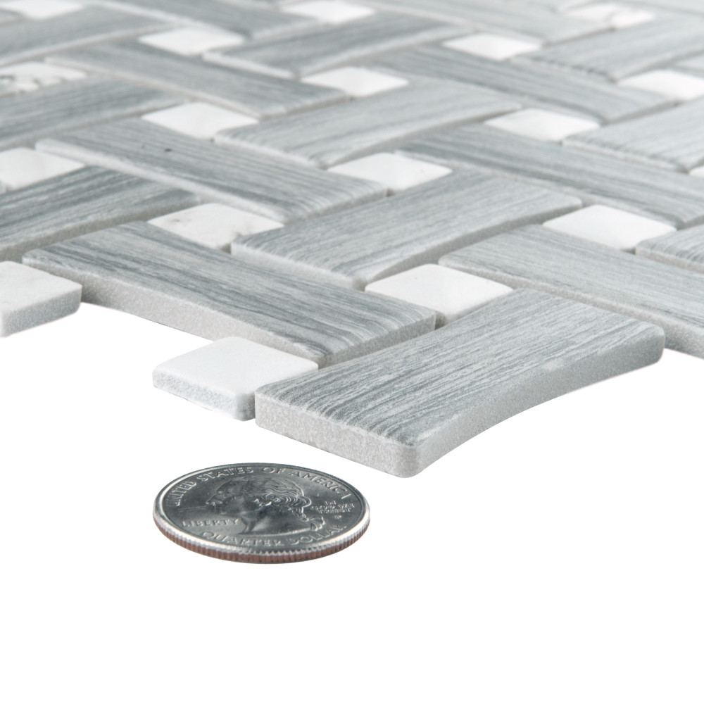 Llama Dog Bone Basketweave Silver Smoke/Calacatta Dot 10 in. x 10 in. Porcelain Mosaic Tile
