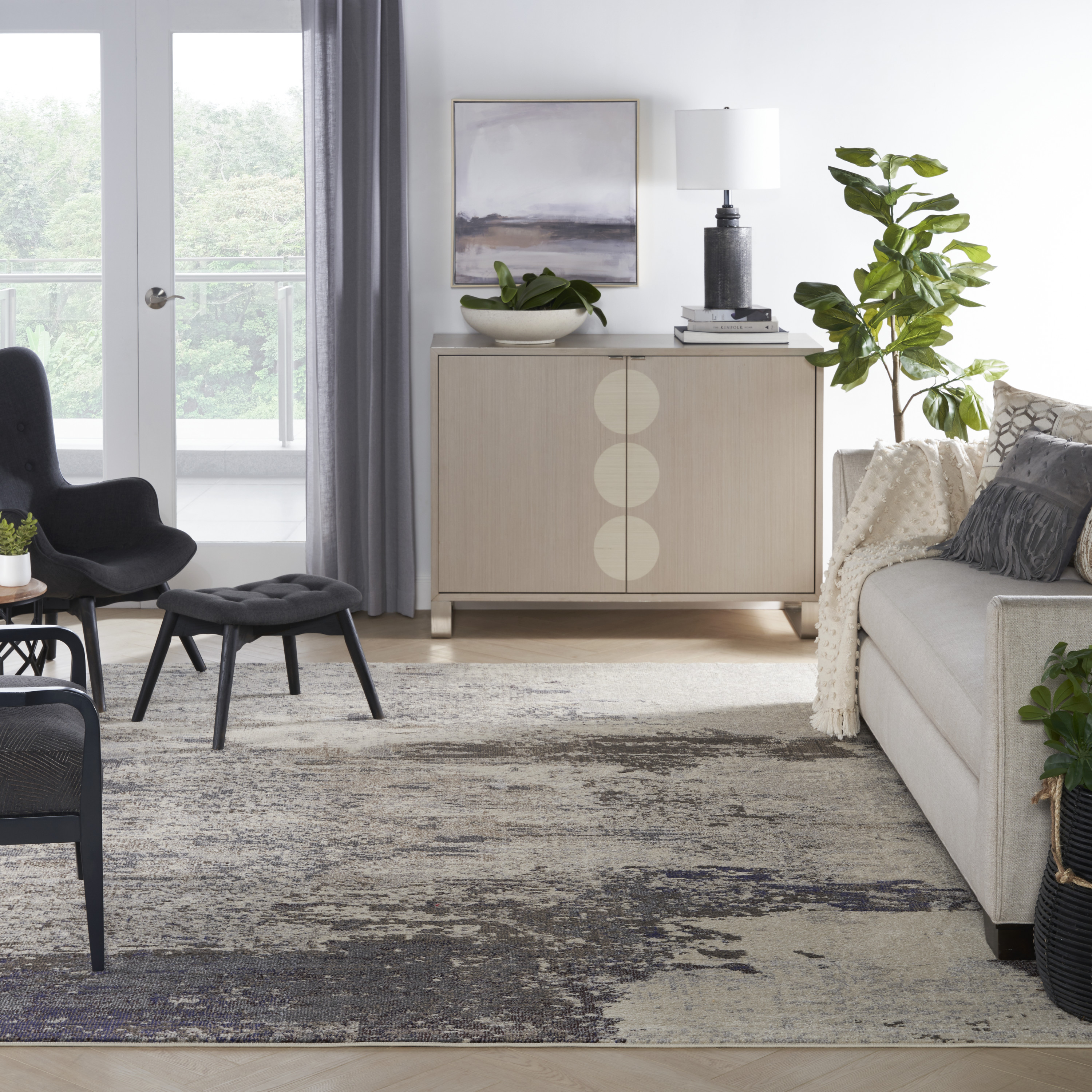 Nourison Celestial 6'7" x 9'7" Ivory Grey Modern Indoor Rug
