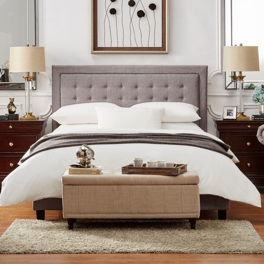 Square Button-Tufted Upholstered Bed