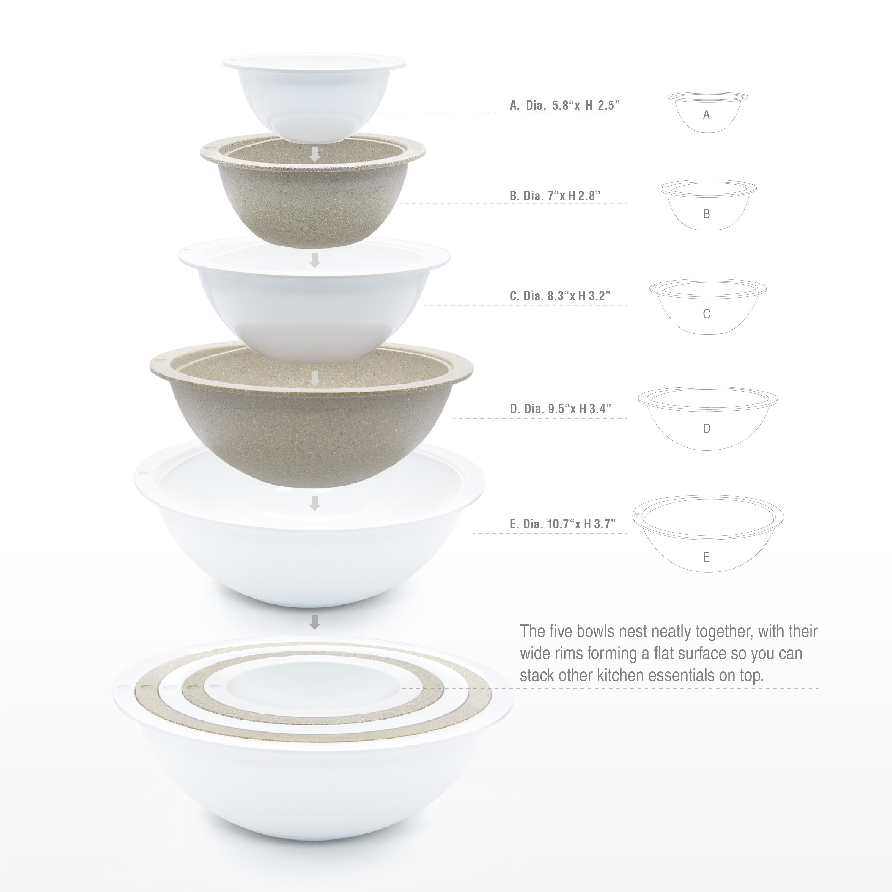 Tilt Mixing Bowl Set, White, 5-piece set