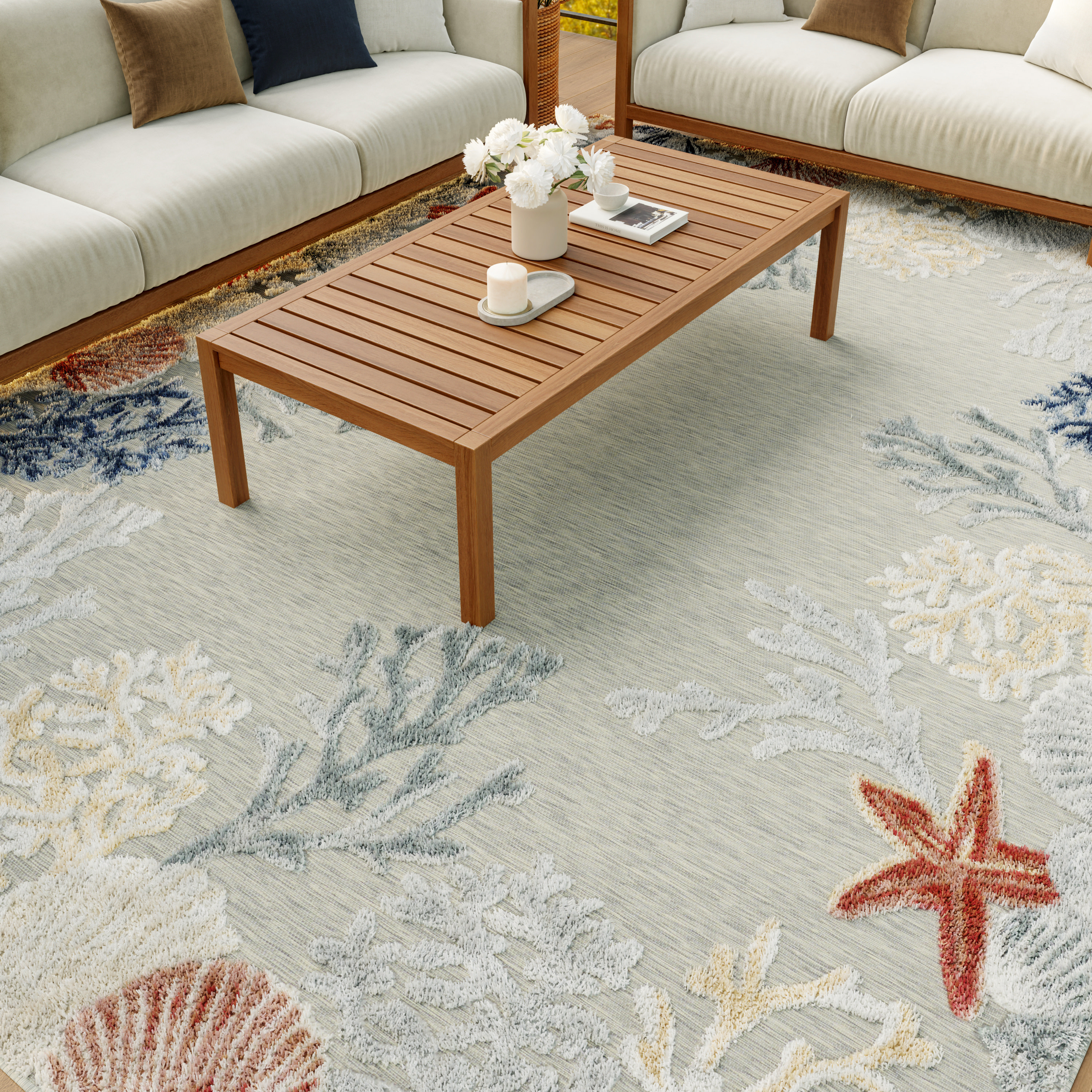 Nourison Suncoast 9' x 12' Grey Multicolor Coastal, Nautical & Beach Rug