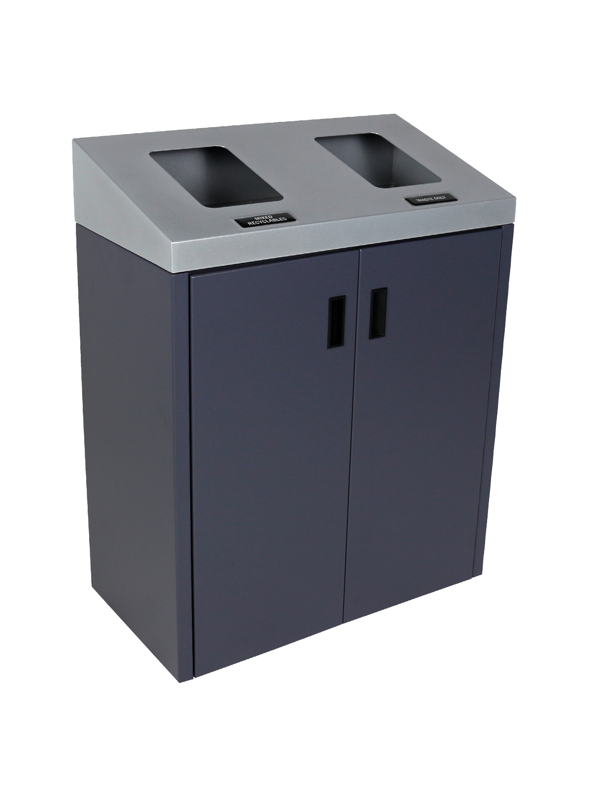 SUMMIT – Double – Sloped Lid – Mixed Recyclables-Waste – Full – Grey-Silver