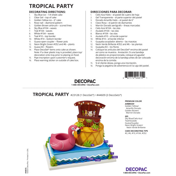 Tropical Party Cake Decorating Instruction Card