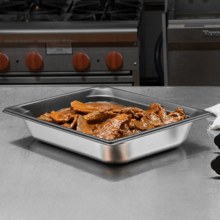 Half-size 2 ½-inch-deep Super Pan 3® stainless steel steam table pan with Steel Coat x3™ nonstick coating