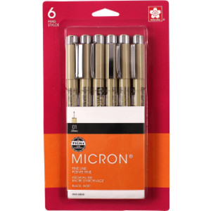 Pigma Micron Pens, Black, Size 01, 6-Pack, Blister Card