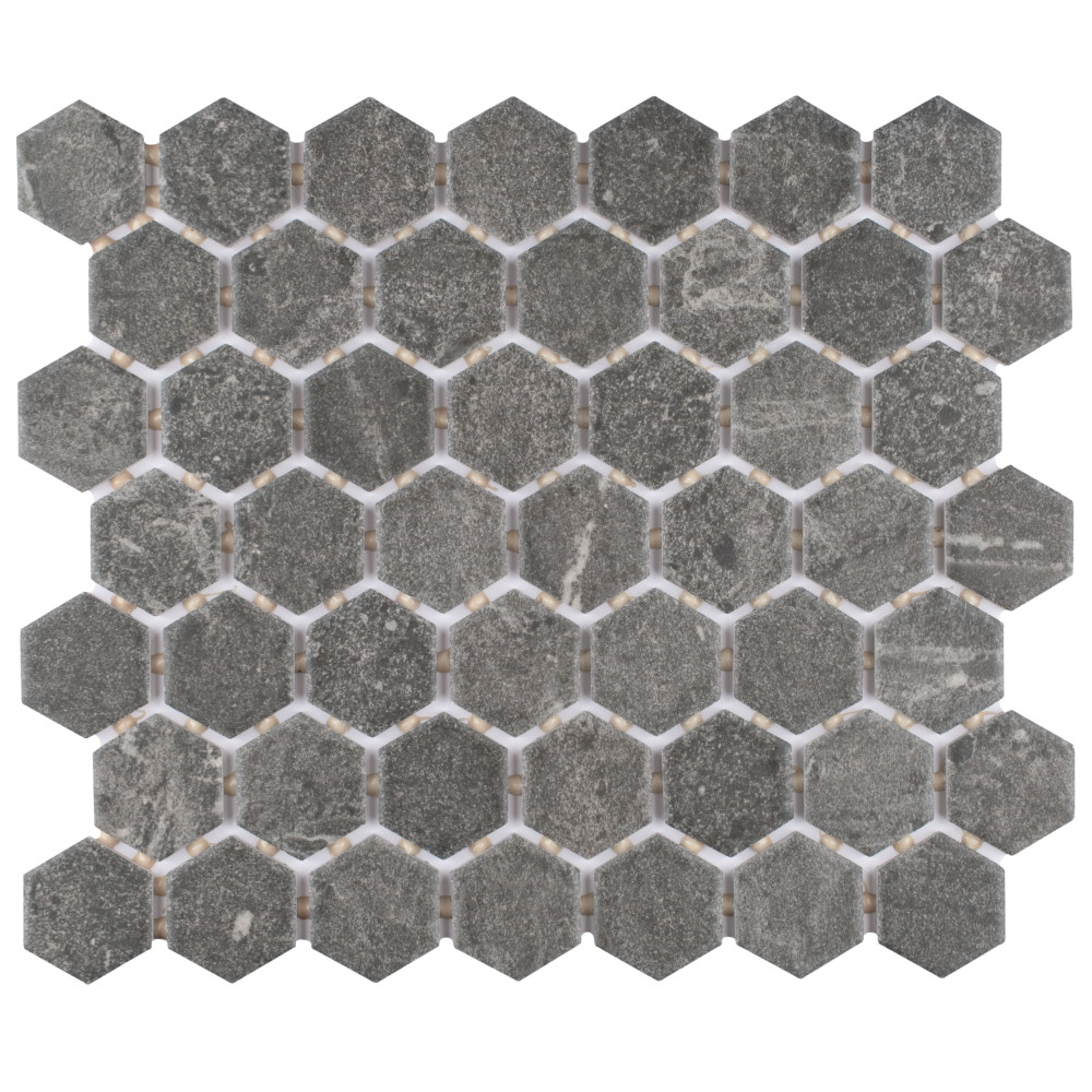 Liverpool Hex Dark Grey 10 in. x 11-3/8 in. Ceramic Mosaic Tile