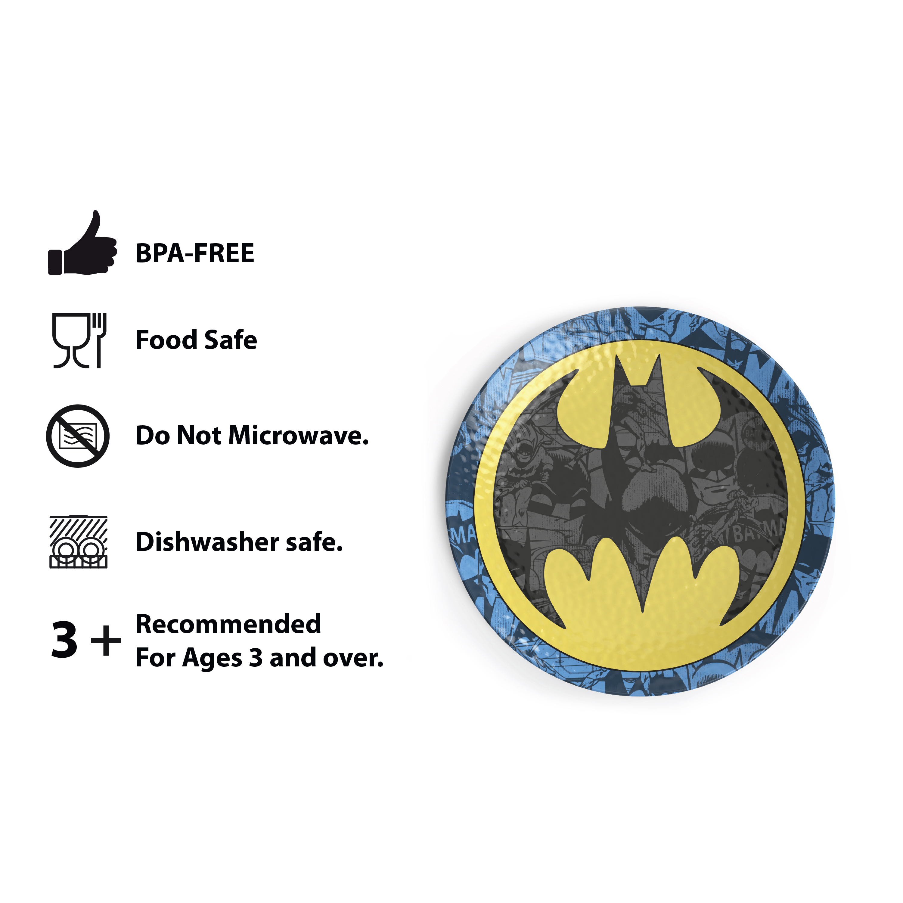 DC Comics Kids Plate and Bowl Set, Batman, 4-piece set slideshow image 4 DC Comics Kids Plate and Bowl Set, Batman, 4-piece set slideshow image 4