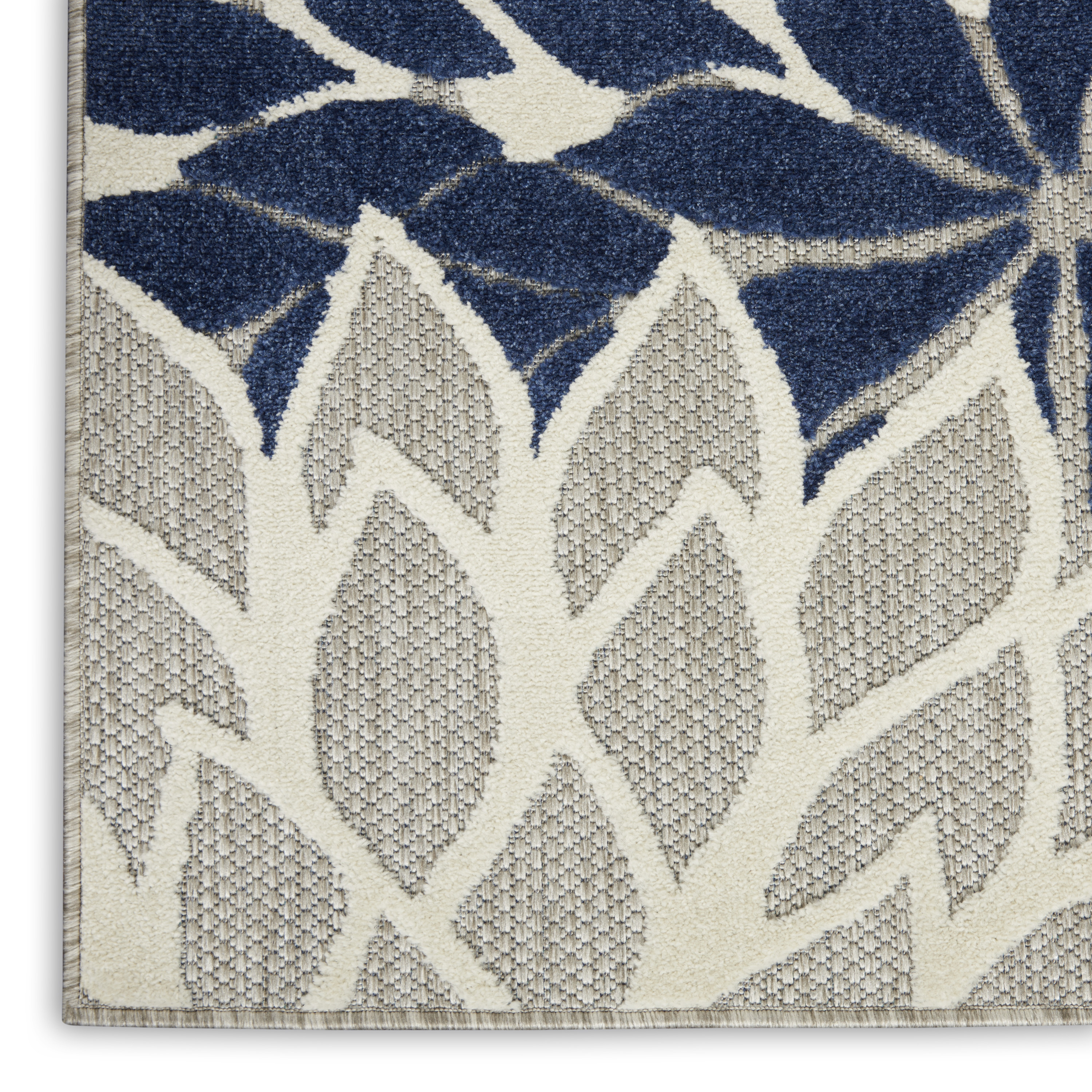 Nourison Aloha 2'3" x 12' Ivory Navy Tropical Rug