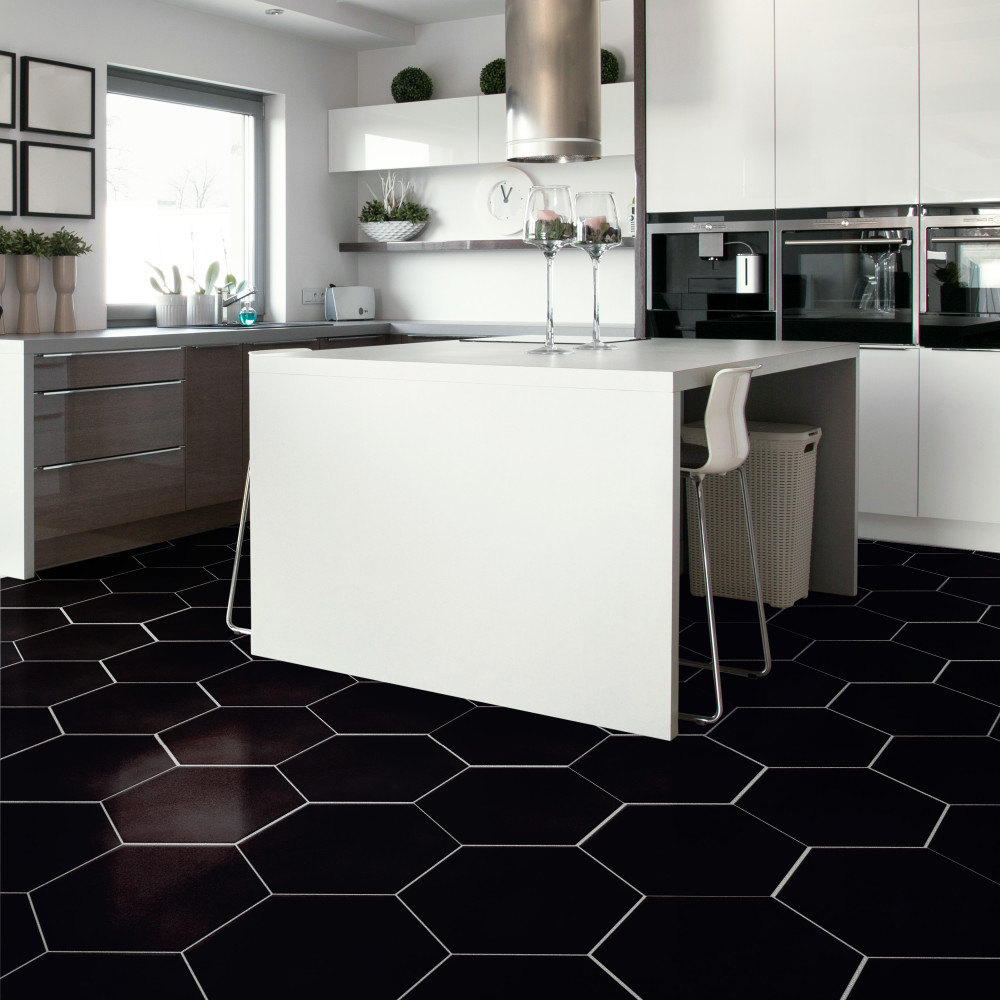 Textile Basic Grand Hex Black 19 in. x 22 in. Porcelain Floor and Wall Tile