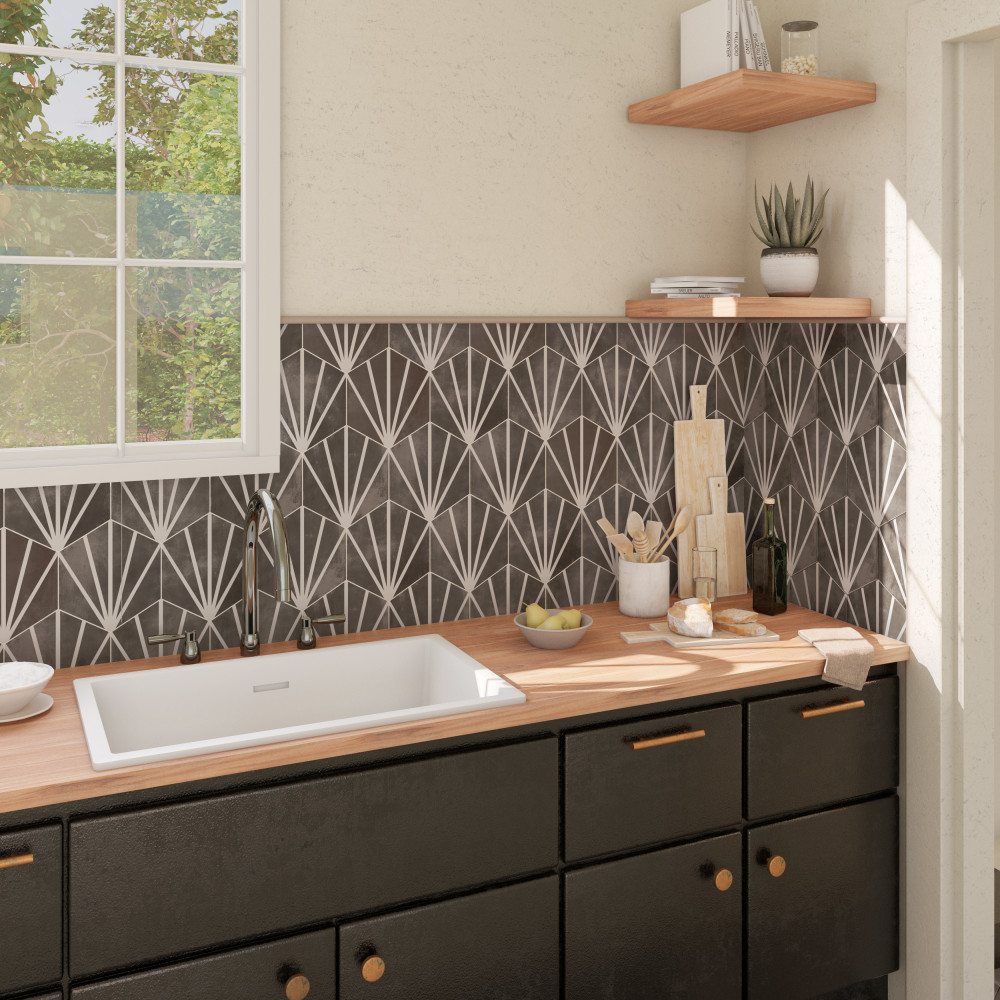 Horizon Dusk Hex Nero 7-3/4 in. x 9 in. Porcelain Floor and Wall Tile