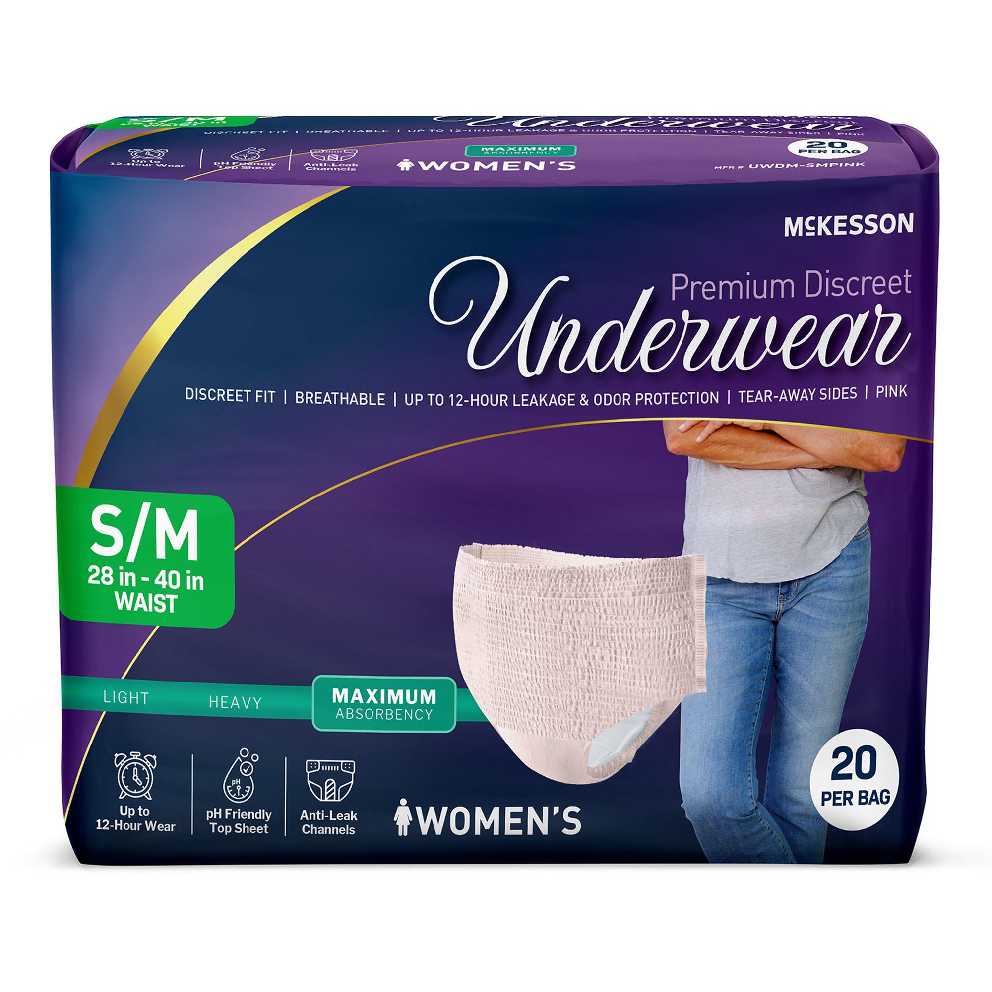 McKesson Premium Discreet Underwear for Women, Maximum Absorbency, Small/Medium