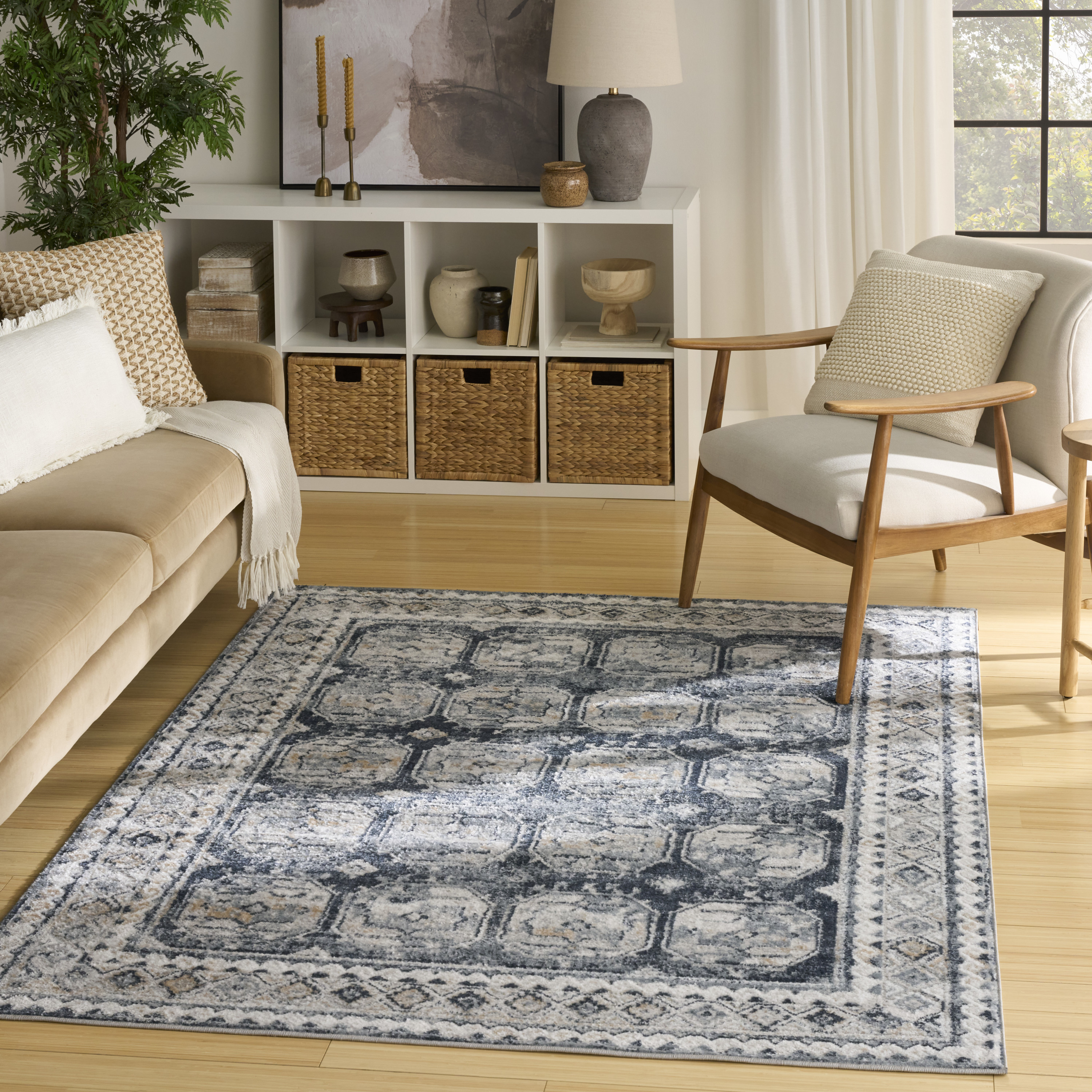 Nourison Dekor 4' x 6' Grey Navy Vintage Indoor Rug