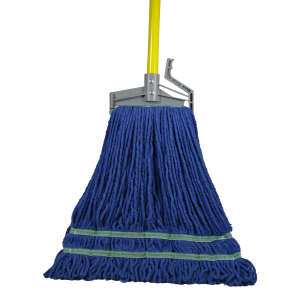 Hillyard, Antimicrobial Blend Looped-End Wet Mop Head with 1.25" Headband, Medium, Blue