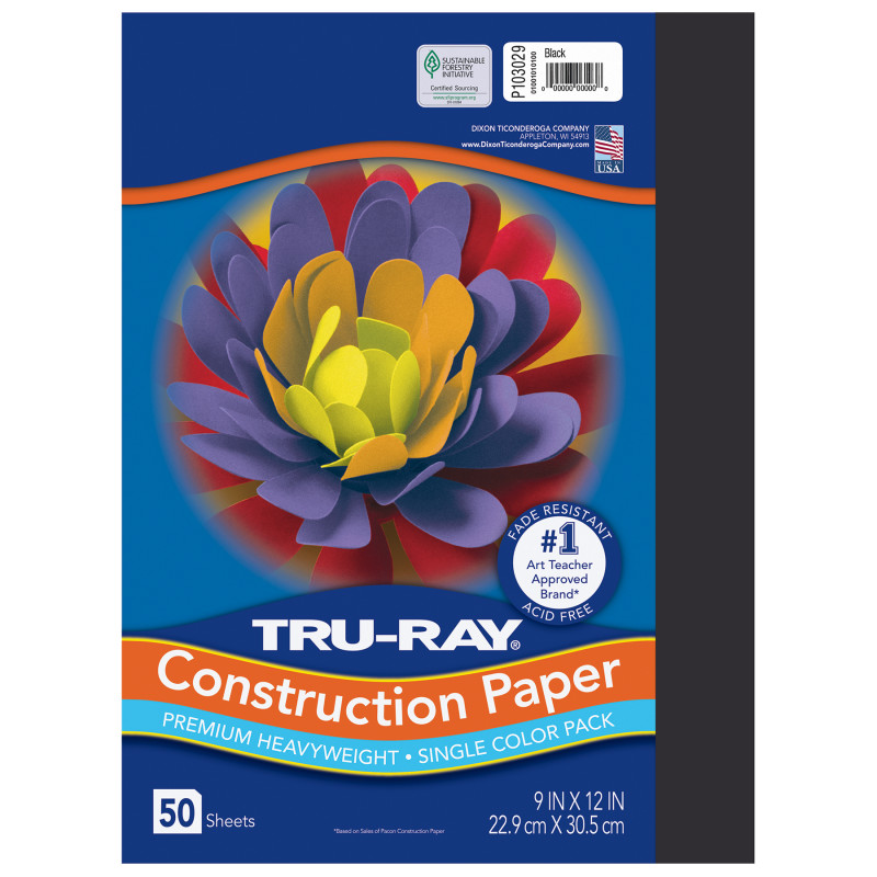 Construction Paper, Heavyweight, Black, 9" x 12", 50 Sheets