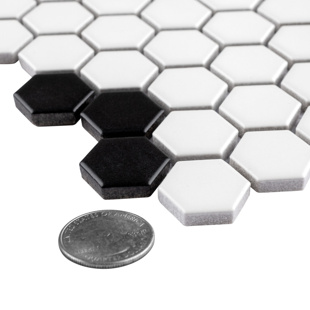 Metro 1″ Hex Matte White w/Flower 10-1/4 in. x 11-7/8 in. Porcelain Mosaic Tile