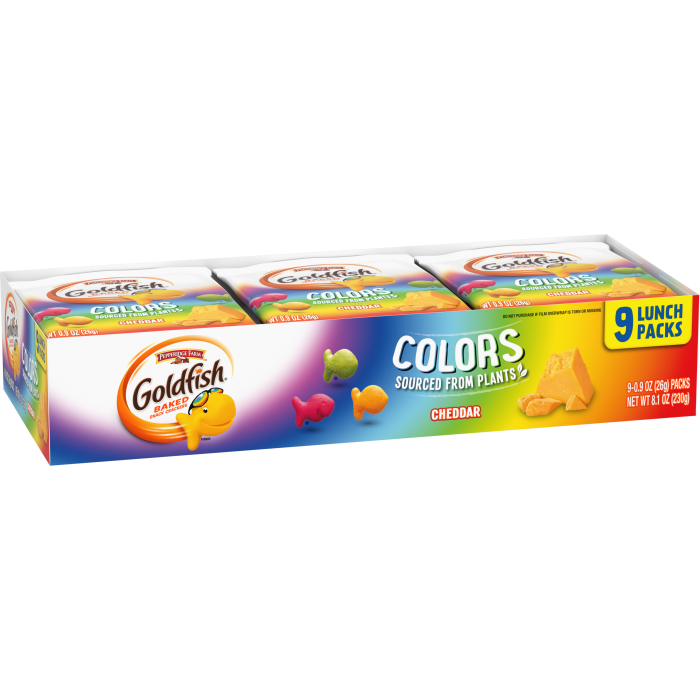 Goldfish® Colors Cheddar, 9 count box, 0.9 oz, bag - Left Angle Image